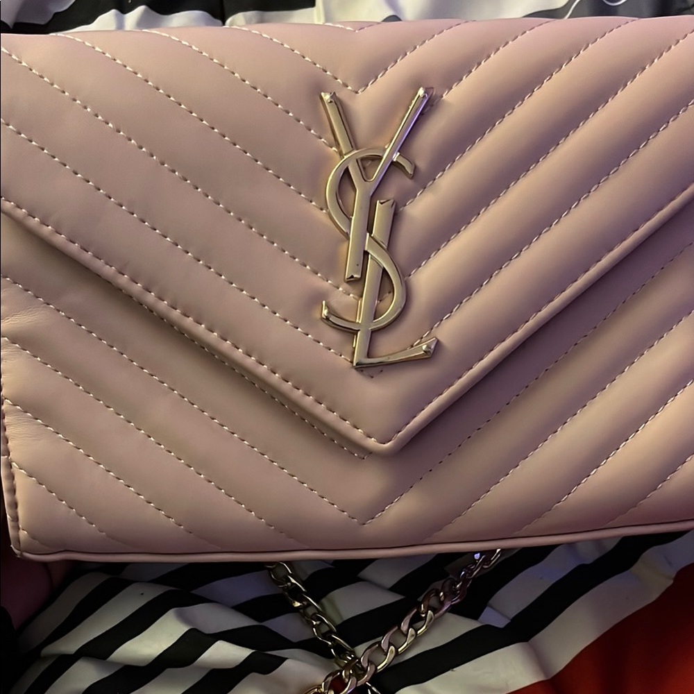 Saint Laurent Pink Chevron Quilted Clutch